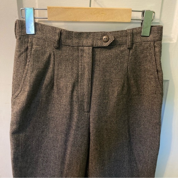 Vintage Sandy White Brown Pleated 100% Wool lined Trousers - Picture 3 of 7